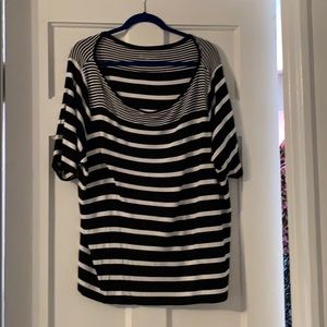 Lane Bryant boatneck tee black and white stripe